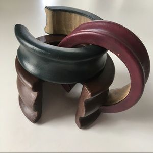 3 Marni Wood Leather Bracelet Chunky Cuffs